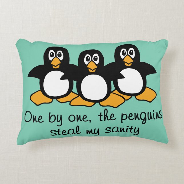 One by One The Penguins Funny Saying Design Decorative Cushion (Front)