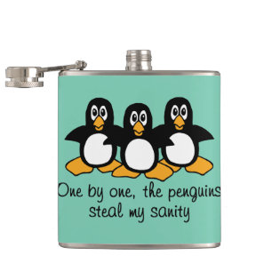 One by One The Penguins Funny Saying Design Hip Flask