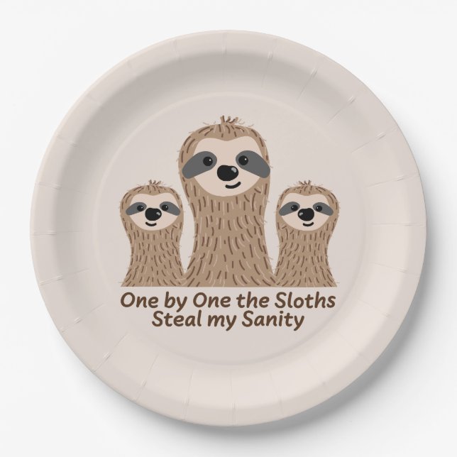 One by One the Sloths Steal my Sanity Round Paper Plate (Front)