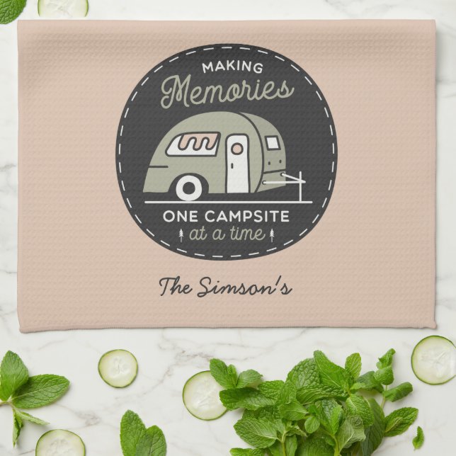 One Campsite at a Time, Personalised Camping Tea Towel (Folded)