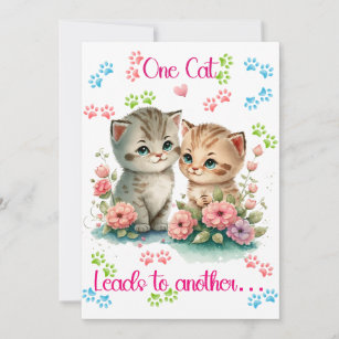 One Cat Leads to Another - Cute Kitten and Flowers Thank You Card