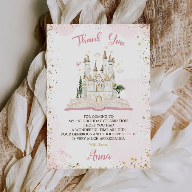 One-ce Upon A Time Princess 1st Birthday Party Thank You Card (Creator Uploaded)