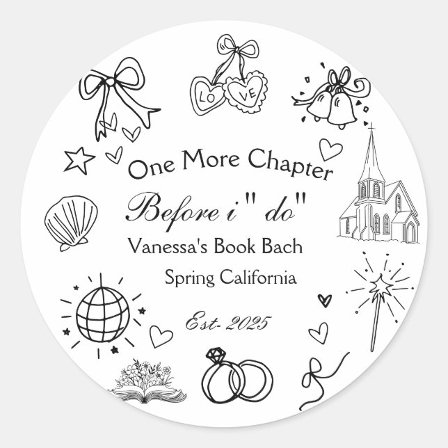 One  Chapter Before the Chapel Book Bachelorette  Classic Round Sticker (Front)