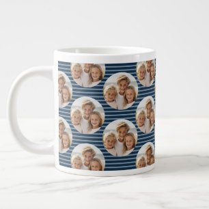 One Circle Photo with Blue Stripes Large Coffee Mug