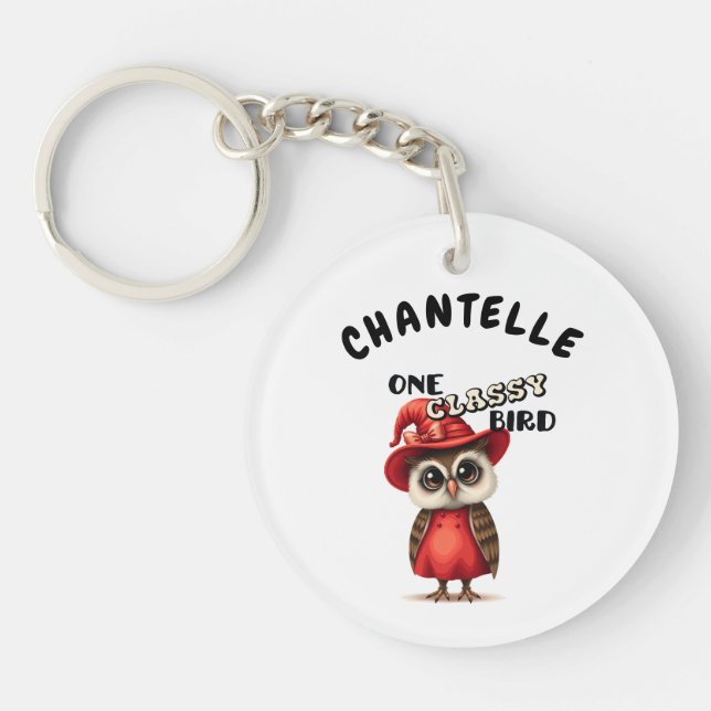 One classy bird, owl lover custom gift key ring (Front)