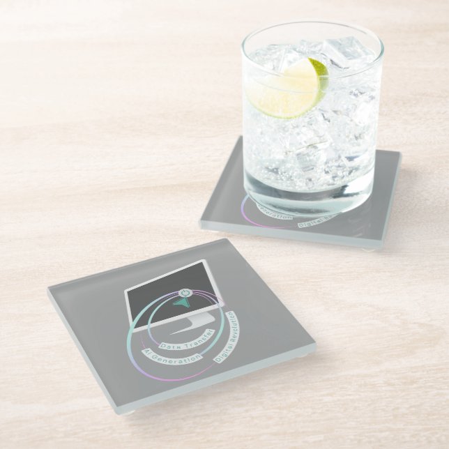 One Click Sparks AI, Data, and Digital Revolution Glass Coaster (Angled)