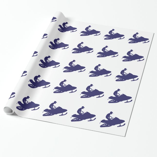 One Colour Blue Snowmobiler Wrapping Paper (Unrolled)