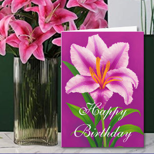 One Colourful Pink Spring Tiger Lily Birthday Card
