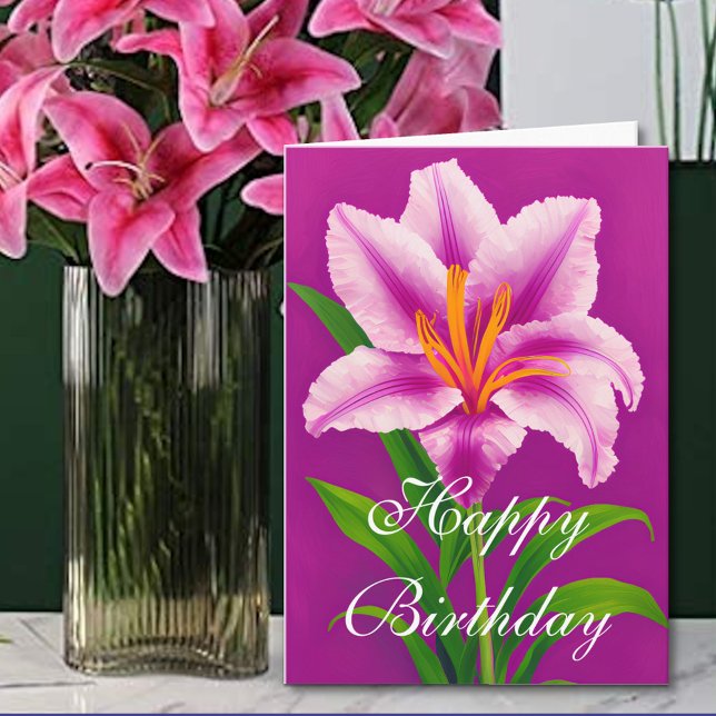 One Colourful Pink Spring Tiger Lily Birthday Card (Creator Uploaded)