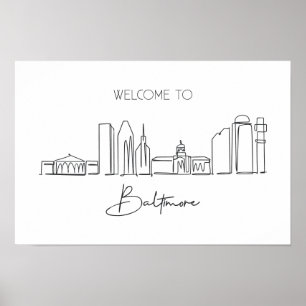 One Continuous Line Drawing Of Baltimore Skyline  Poster