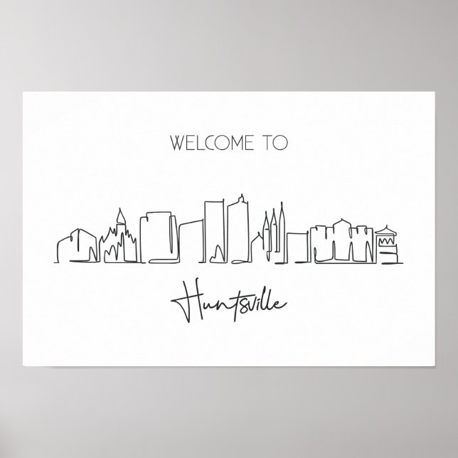 One Continuous Line Drawing Of Huntsville Skyline  Poster (Front)