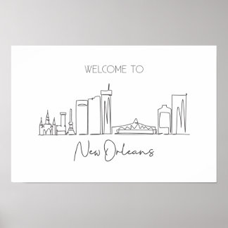 One Continuous Line Drawing Of New Orleans Skyline Poster