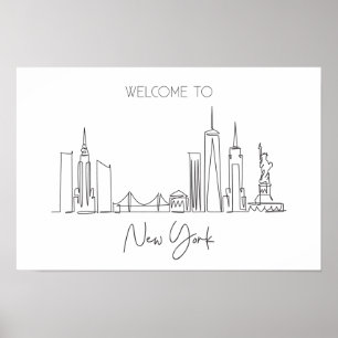 One Continuous Line Drawing Of New York USA  Poster