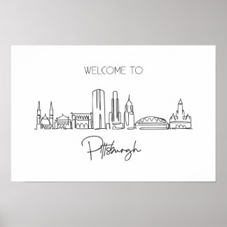 One Continuous Line Drawing Of Pittsburgh Skyline  Poster