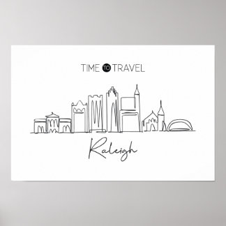 One Continuous Line Drawing Of Raleigh Skyline  Poster