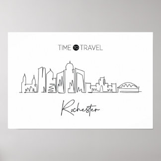 One Continuous Line Drawing Of Rochester Skyline  Poster