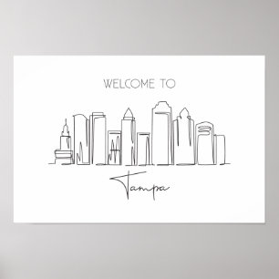 One Continuous Line Drawing Of Tampa Skyline  Poster