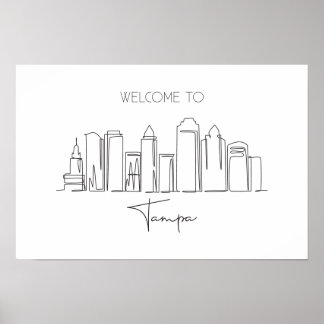 One Continuous Line Drawing Of Tampa Skyline  Poster