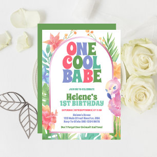 One Cool Babe Tropical Summer 1st Birthday Party  Invitation