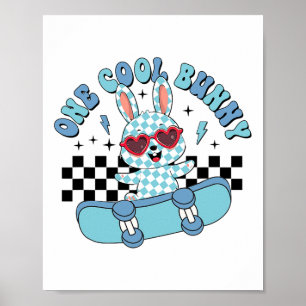 One Cool Bunny Easter Rabbit Skateboard Boys Girls Poster
