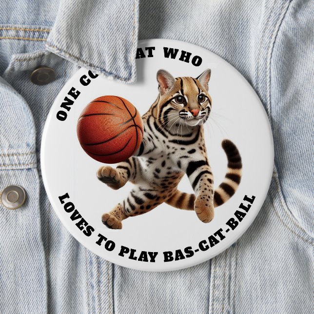 One Cool Cat Who Loves to Play Bas-cat-ball 6 Cm Round Badge (In Situ)