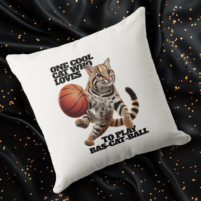 One Cool Cat Who Loves to Play Bas-cat-ball Cushion (One Cool Cat Who Loves to Play Bas-cat-Ball Cover Photo)