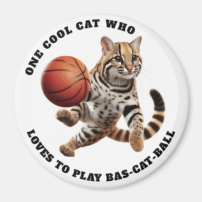 One Cool Cat Who Loves to Play Bas-cat-ball Magnet (Front)