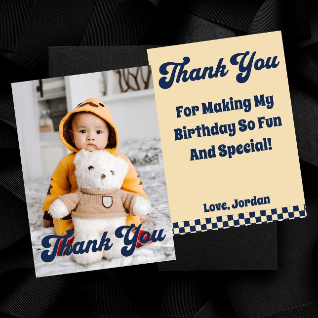 One Cool Dude 1st Birthday Thank You Photo Card (Creator Uploaded)