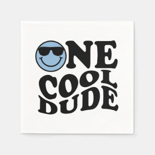 One Cool Dude   Blue Retro Preppy Smile Birthday Napkin