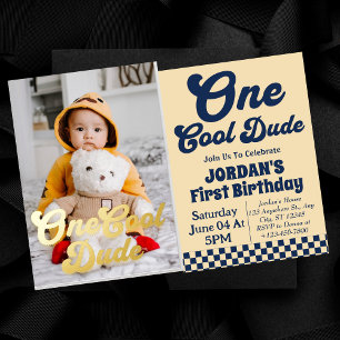 One Cool Dude Boy 1st Birthday Photo Gold 