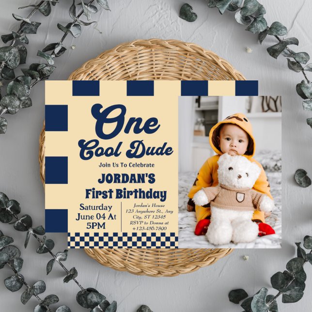 One Cool Dude Boy 1st Birthday Photo Invitation (Creator Uploaded)