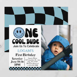 One Cool Dude Boy 1st Birthday Photo Invitation