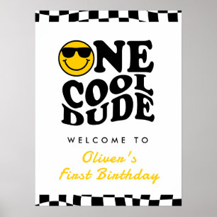 One Cool Dude Boy 1st Birthday Wavy Welcome Poster