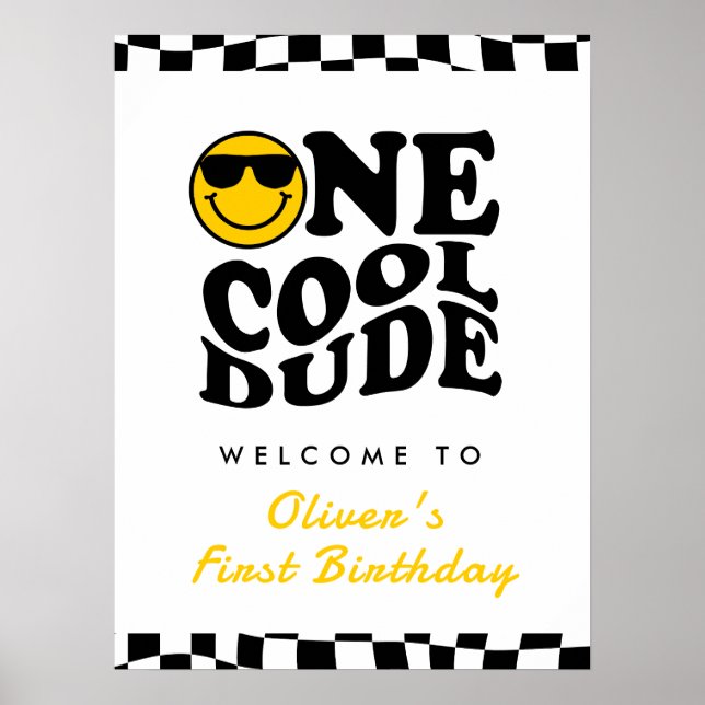 One Cool Dude Boy 1st Birthday Wavy Welcome Poster (Front)