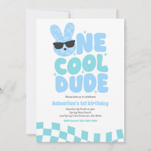 One Cool Dude Boy Spring Bunny 1st Birthday Party Invitation