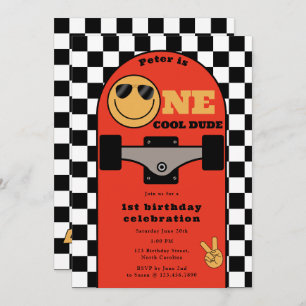 One Cool Dude Invite 1st First Birthday Skateboard