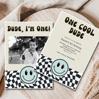 One Cool Dude Retro Boys first Birthday Invitation