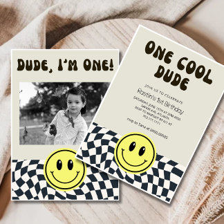 One Cool Dude Retro Boys first Birthday Invitation