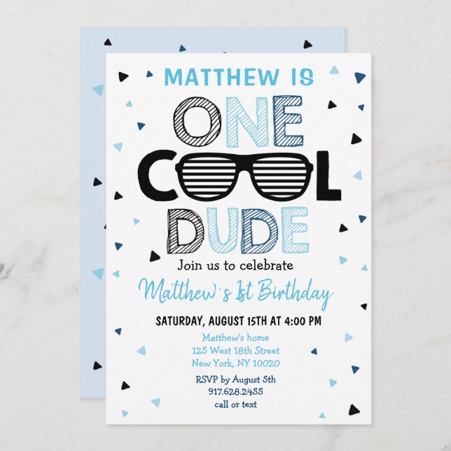 One Cool Dude Sunglass Boy First Birthday Invitation (Front/Back)