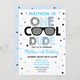 One Cool Dude Sunglass Boy First Birthday Invitation