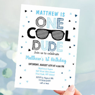 One Cool Dude Sunglass Boy First Birthday Invitation
