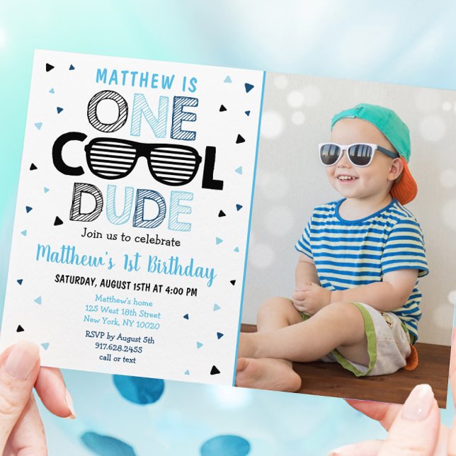 One Cool Dude Sunglass Boy First Birthday Invitation (Creator Uploaded)