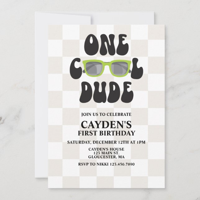 One Cool Dude Sunglasses 1st Birthday Invitation (Front)