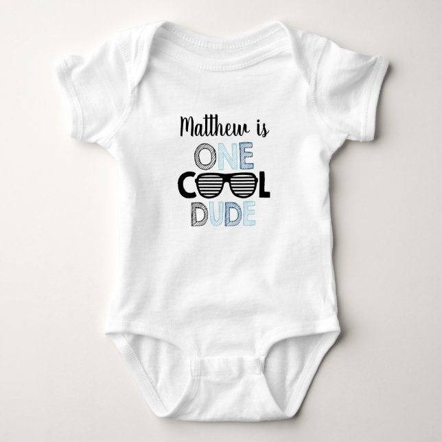 One Cool Dude Sunglasses Birthday Baby Bodysuit (Front)