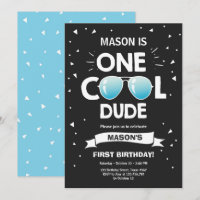 One Cool Dude Sunglasses Boy First Birthday Invita