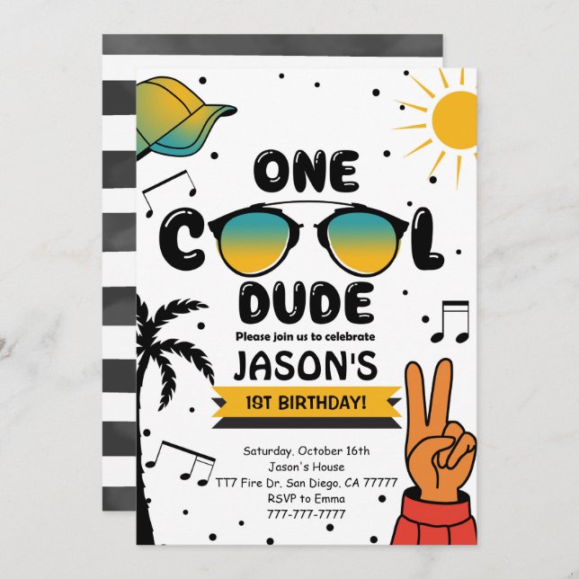 One Cool Sun glass Birthday Invitation  (Front/Back)