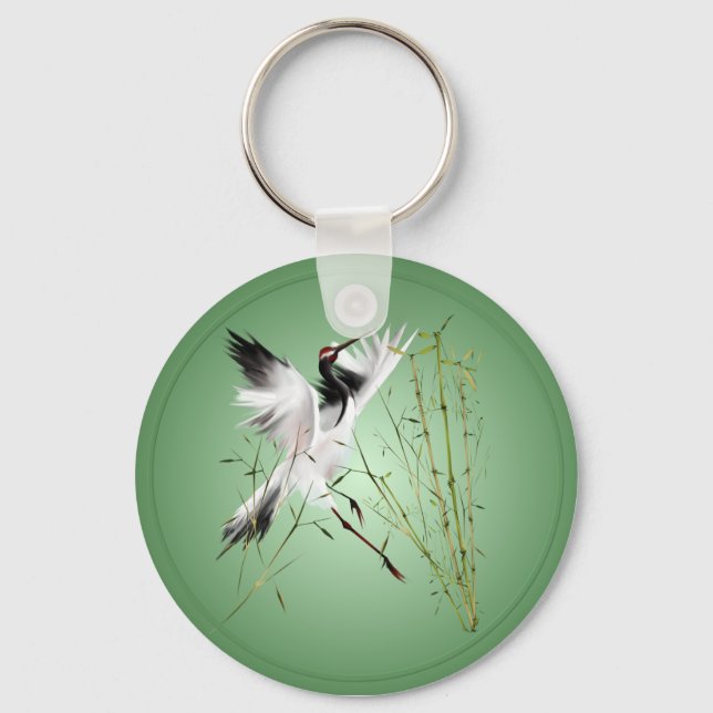 One Crane In Bamboo-Keychains Key Ring (Front)