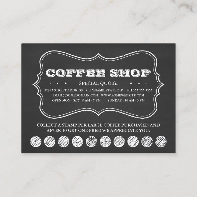 ONE CUP OF COFFEE chalkboard punch cards (Back)