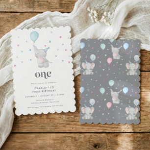 One Cute Baby Elephant 1st Birthday Party Invitation