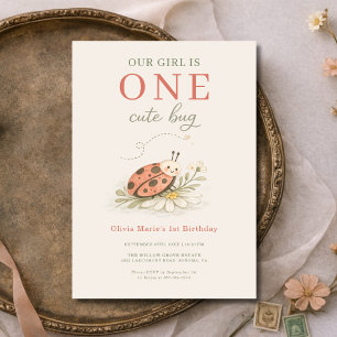 One Cute Bug 1st Girl's Birthday Party Invitation